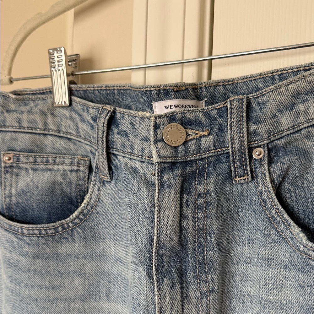 WeWoreWhat Faded Blue Denim Split Leg Jeans